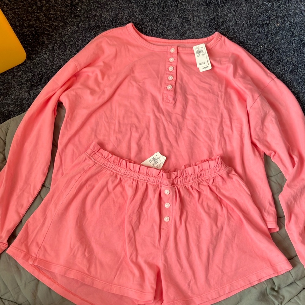 Aerie Pajama Long Sleeve and Shorts Set